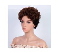 Perruques courtes bouclées Pixie Cut Bob 100% cheveux humains for femmes cheveux brésiliens Remy perruques afro bouclées entièrement à la machine(Ombre Brown)