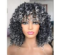 Perruques courtes bouclées pour femme noire avec frange afro courts, crépus bouclés, grande perruque de cheveux rebondissants 30,5 cm à l'avant 35,6 cm arrière B, C