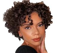 Perruques courtes bouclées pour femmes noires, afro naturels bouclés, coupe Pixie, avec frange, aucune sur le devant, Bob 14 pouces