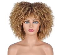 Perruques courtes bouclées pour femmes noires de 25,4 cm, perruque afro crépue bouclée avec frange en fibre synthétique, perruque complète G, C