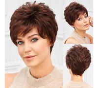 Perruques courtes coupe Pixie blondes claires mélangées blanc cassé pour femmes avec frange, texture semblable à des cheveux humains, cheveux naturels superposés - 10 pouces - 180% - SS9005