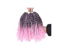 Perruques courtes de 20 cm, 3 mèches de cheveux crépus bouclés au crochet for femmes noires, perruque tressée bou Installation et enlèvement faciles(Pink)
