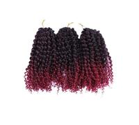 Perruques courtes de 20 cm, 3 mèches de cheveux crépus bouclés au crochet for femmes noires, perruque tressée bou Installation et enlèvement faciles(Wine red)