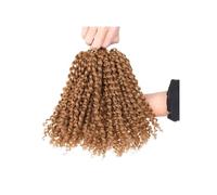 Perruques courtes de 20 cm, 3 mèches de cheveux crépus bouclés au crochet for femmes noires, perruque tressée bou Installation et enlèvement faciles(Light brown)