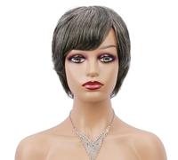 Perruques courtes de 6 pouces for femmes, perruques de cheveux humains for un usage quotidien, style Pixie for la perte de cheveux et le changement de mode Hair Extensions Pièces Wigs(Dark Grey)