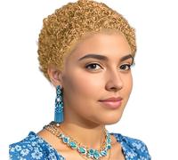 Perruques courtes de cheveux humains afro crépus bouclés de 4 pouces for femmes, perruque complète et moelleuse, cheveux sans colle d'aspect naturel Pixie(Light Blonde)