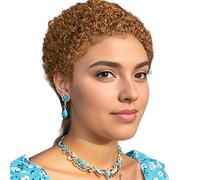 Perruques courtes de cheveux humains afro crépus bouclés de 4 pouces for femmes, perruque complète et moelleuse, cheveux sans colle d'aspect naturel Pixie(Dark Blonde)