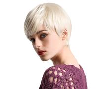 ZWESKUX Perruques Courtes de Cheveux Humains Blond Platine pour Femmes, mélange de Perruques avec Frange, Cheveux naturels de Tous Les Jours