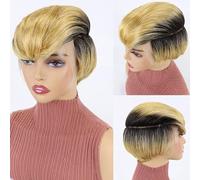 Perruques courtes droites coupe lutin HD Lace Front 6 pouces, perruque humaine droite courte Bob, perruque résistante à la chaleur, for une utilisation quotidienne de cosplay de fête for femmes.(Gradi