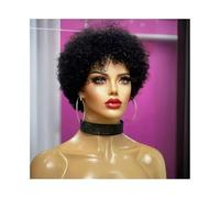 Perruques courtes en cheveux humains brésiliens vierges, couleur noire naturelle, style afro, crépus et bouclés, sans colle, for femmes noires(10inch)