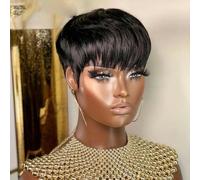 Perruques courtes en cheveux humains coupées droites pour femmes noires, perruques fabriquées à la machine avec frange, perruque sans colle bon marché - 6 pouces - Couleur naturelle - 1 pièce/lot