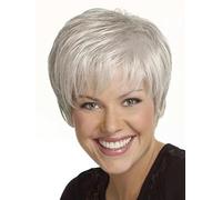 Perruques courtes en cheveux humains gris argenté pour femmes, perruque bouclée mélangée avec frange, cheveux naturels à usage quotidien - #10-1 pièce