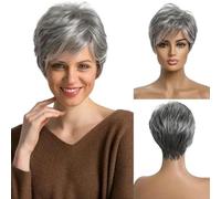 Perruques courtes en cheveux humains gris argenté pour femmes, perruque bouclée mélangée avec frange, cheveux naturels à usage quotidien - #6-1 pièce
