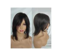 Perruques courtes en dentelle intégrale de 20 cm for hommes et femmes, avec dessus en dentelle mono, cheveux humains, sans colle, lisses Extensions de cheveux(Brown)