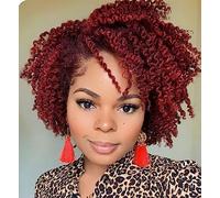 Perruques courtes et frisées perruque Side Part perruque Afro Bomb perruque africaine perruque complète en fibres synthétiques résistantes à la chaleur pour femmes noires 8inch (Color : Red)