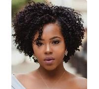 Perruques Courtes et frisées Perruque Side Part Perruque Afro Bomb Perruque Africaine Perruque complète en Fibres synthétiques résistantes à la Chaleur pour Femmes Noires 8inch (Color : Black)