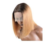 Perruques courtes et lisses en cheveux humains Remy brésiliens sans colle, coupe au carré 13x6x1 T Extensions de cheveux(Ombre Blonde,12inch)