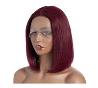 Perruques courtes et lisses en cheveux humains Remy brésiliens sans colle, coupe au carré 13x6x1 T Postiche Cheveux Femme(Burg Red,10inch)