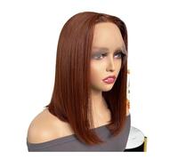 Perruques courtes et lisses en cheveux humains Remy brésiliens sans colle, coupe au carré 13x6x1 T Postiche Cheveux Femme(Brown,12inch)