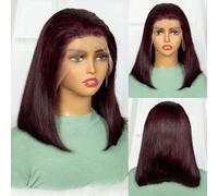 Perruques courtes et raides de couleur T4-350-4 densité de 250% 13x4 HD Lace Frontal Wig pour femmes Perruque de cheveux humains brésiliens colorés-16 pouces-250%-#99J