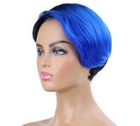 Perruques Courtes Femmes Coupe Au Carré Raide Longueur Épaules, Synthétique, Résistante À La Chaleur for Déguisement, Cosplay, Halloween, Fête Effet naturel et Volumineux(Blue)