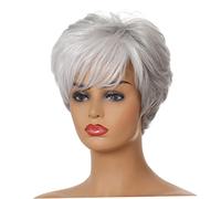 Perruques courtes grises pour femmes, perruque ondulée naturelle courte bouclée avec frange pour fête quotidienne, ornements d'extérieur