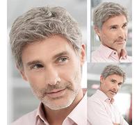 Perruques courtes grises pour les hommes en couches naturelles Perruques d'Halloween cheveux synthétiques résistants à la chaleur Perruques alternatives pour les hommes