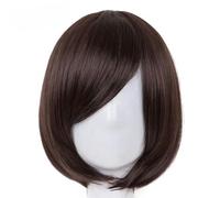 Perruques courtes ondulées à frange oblique violet rouge bleu orange blanc noir cheveux synthétiques résistants à la chaleur postiche pour femmes-marron-12 pouces