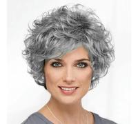 Perruques courtes ondulées grises pour femmes, perruques ondulées duveteuses en couches, perruque synthétique résistante à la chaleur pour Halloween Cosplay avec bonnet de perruque-gris-10 pouces-1 pi