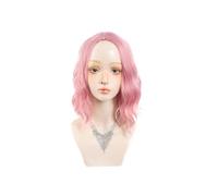 Perruques courtes ondulées rose pastel for femmes, 14 pouces avec partie centrale, longueur d'épaule, perruque synthétique bou for un usage quotidien Effet naturel et Volumineux