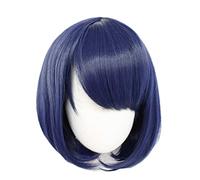 Perruques courtes, perruque de cosplay bleue avec frange et bonnet de cheveux, perruques courtes ondulées naturelles pour personnages d'anime japonais, perruque costume synthétique pour filles