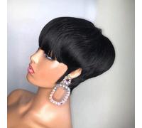 Perruques courtes pour femmes Perruque pixie en cheveux humains de couleur naturelle 1B Perruque brésilienne en cheveux humains courts et superposés Perruque courte sans colle avec frange Perruque en