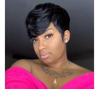 Perruques courtes pour femmes, perruque pixie en cheveux humains pour femmes de couleur naturelle, perruque brésilienne en cheveux humains courts et superposés, perruque courte sans colle avec frange