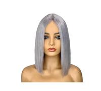 Perruques courtes sans colle 13x4, perruques frontales en dentelle transparente, perruques Bob en cheveux humains for femmes noires, cheveux raides(Grey,8inch)