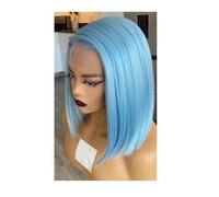Perruques Courtes Sans Colle 13x4, Perruques Frontales En Dentelle Transparente, Perruques Bob En Cheveux Humains For Femmes Noires, Cheveux Raides Postiche Cheveux Femme(Light Blue,10inch)