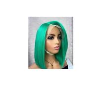Perruques courtes sans colle 13x4, perruques frontales en dentelle transparente, perruques Bob en cheveux humains for femmes noires, cheveux raides(Mint Green,16inch)