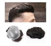 Perruques couvrant la calvitie pour hommes, Postiche for homme, postiche fin à boucle en V for homme, base en PU complète, système de cheveux humains, ligne de cheveux naturelle, densité de 110%, pro