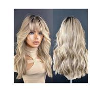 Perruques de cheveux 100% Natural Looking Fringe Wig Dark Roots Synthetic Lace Wigs for Women Ash Honey Blonde Glueless with Bangs Wear(22INCHES)