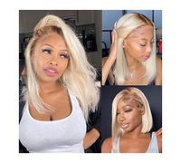 Perruques de cheveux 13x4 Ombre Blonde Court Bob Perruques for Femmes Remy Cheveux Humains 150% Densité Lace Front Perruque Péruviens Pixie Cut Transparent Dentelle Frontale(14inches)