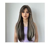 Perruques de cheveux 26 pouces Synthétique Longue Ligne Droite Mixte Brun Clair et Blanc Couleur Perruques for Femmes Perruque Daily Party Cosplay Résistant À La Chaleur Naturel