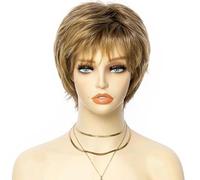 Perruques de cheveux blonds courts, perruques synthétiques coupées, perruques ondulées naturelles pour femmes, franges moelleuses, fibre résistante à la chaleur-163-8 pouces-1 pièce