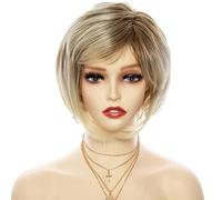 Perruques de cheveux blonds courts, perruques synthétiques coupées, perruques ondulées naturelles pour femmes, franges moelleuses, fibre résistante à la chaleur-137-8 pouces-1 pièce