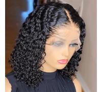 Perruques de cheveux brésiliens profondément bouclés Perruques de cheveux Couleur noire naturelle Dentelle brésilienne Partie avant Transparent T dentelle Mettre en évidence Perruques de che