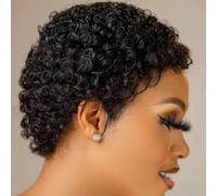 Perruques de cheveux courts bouclés coupe perruques de cheveux humains brésiliens pour femmes noires 180% densité sans colle afro crépus bouclés perruque-4 pouces-180%-#1B
