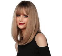 Perruques de cheveux courts pour femme, perruques blondes avec frange, perruque synthétique raide naturelle comme de vrais cheveux pour un usage quotidien