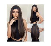 Perruques de cheveux Headband Synthetic Wigs Long Straight Brown Highlight Golden for Black Women Daily Cosplay Heat Resistant