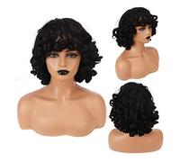 Perruques de cheveux HOUYAN Cheveux courts bouclés synthétiques noir femelle perruque brune noire perruque africaine avec frange accessoires de cheveux féminins naturels Perruque pour femme (Color :