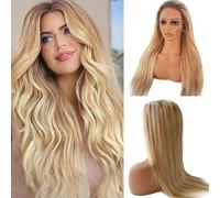 Perruques de cheveux humains balayage blonds 33 x 10,2 cm HD avec racines brunes pré-épilées avec cheveux de bébé blond avec mèches blondes brun doré transparent perruque nœuds blanchis densité 150