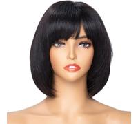 Perruques de cheveux humains Bob courts avec Bang brésilien Remy cuir chevelu haut pleine Machine Bob coupe perruques de lutin for les femmes noires couleur naturelle(200% Density,8 Inch)