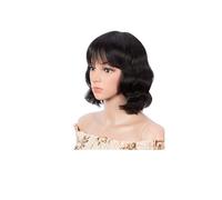 Perruques de cheveux humains Bob ondulés courts Pixie de 8 pouces avec frange for femmes perruque de cheveux brésiliens Remy Extensions de cheveux(BLACK)